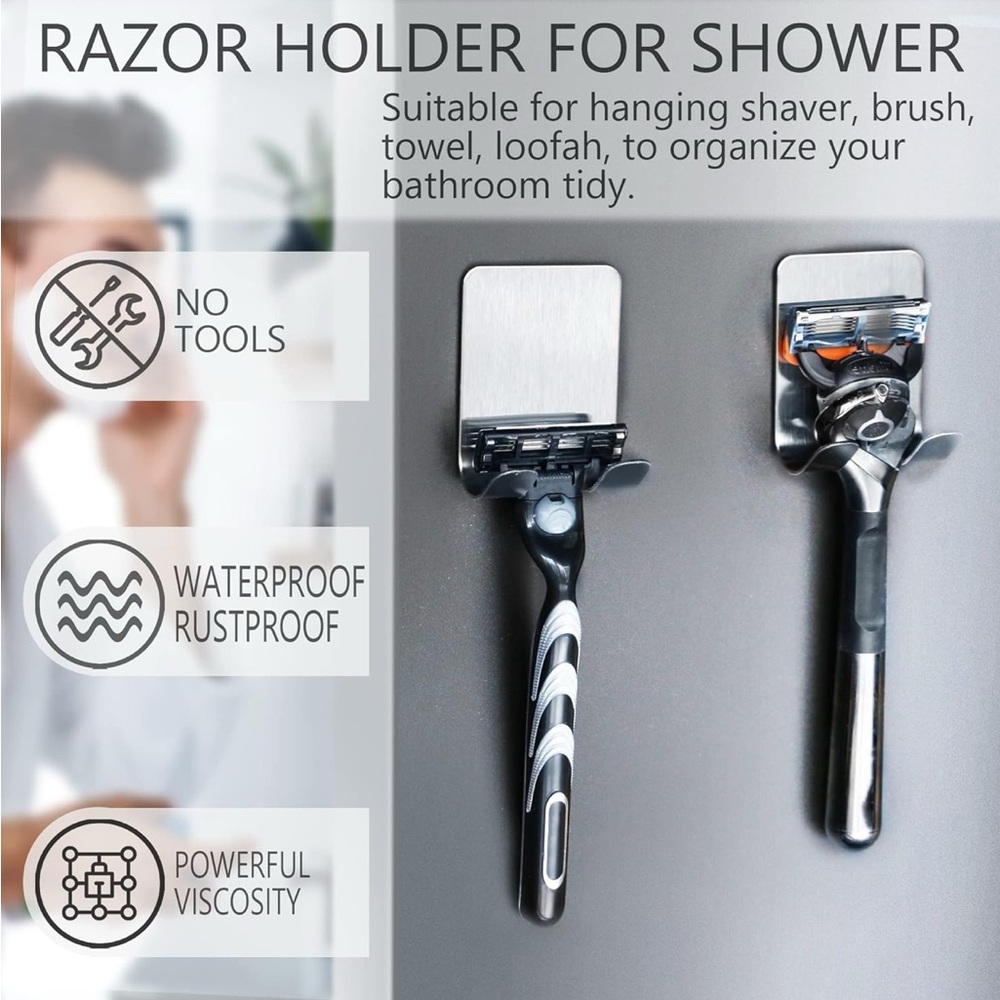 Razor Hanger Hooks for Bathroom Kitchen Stainless Steel Waterproof Self-Adhesive - Picture 14 of 17